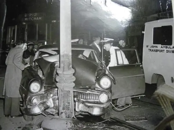 A car crashed into a tram pole