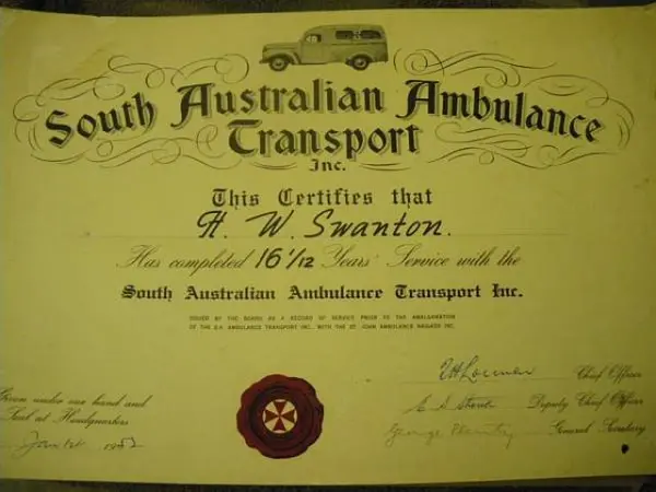 Harry Swanton Certificate