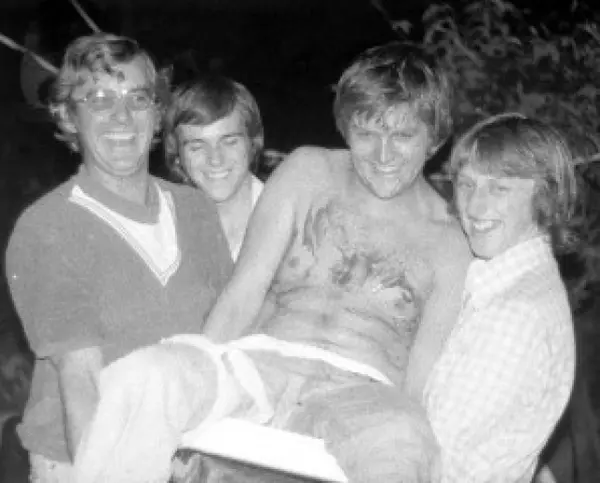 Four men celebrating at a buck's night