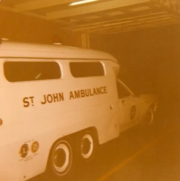 Classic St John Ambulance car 177 in a garage